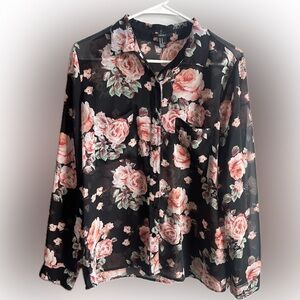 Sheer Floral Button Down Shirt